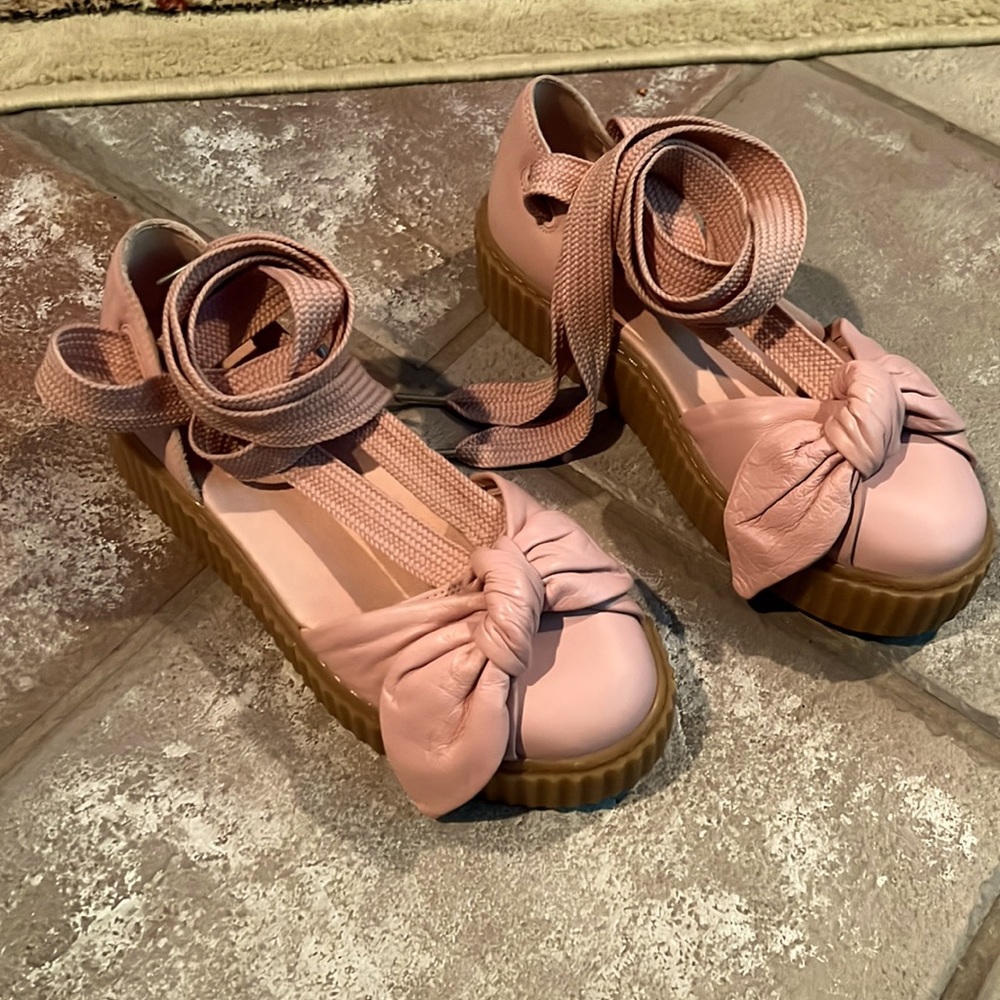 Puma x Fenty By Rihanna Creeper Ballerina Shoe Size 8 Pink Block Heel Lace-up